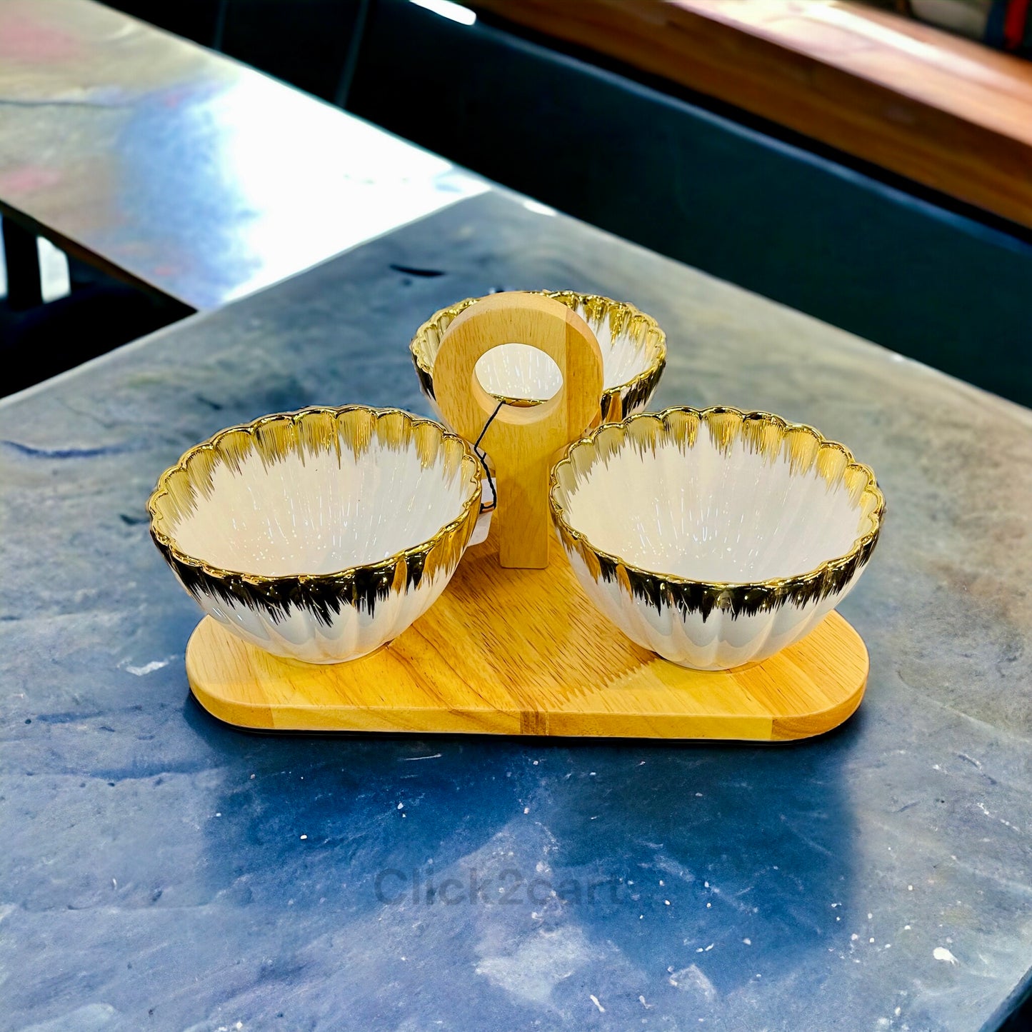 Dry Fruit Serving Bowl With Wooden Stand