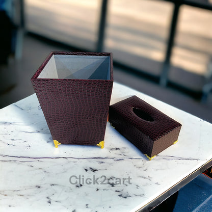 Wooden Tissue Box & Dustbin Set