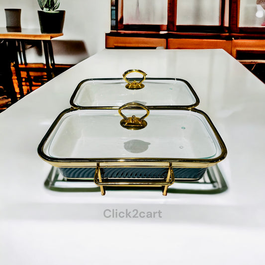 2 Pcs Buffet Set With Gold Stand