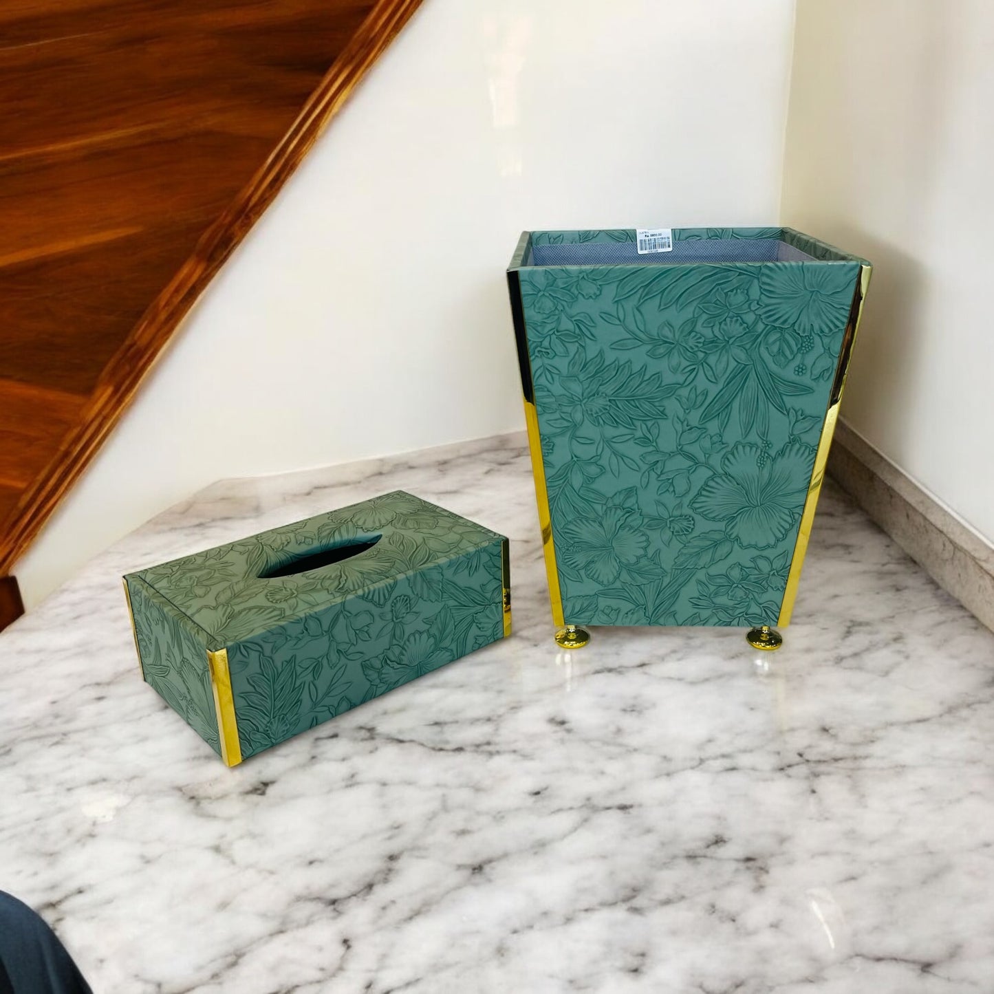 Wooden Tissue Box & Dustbin Set