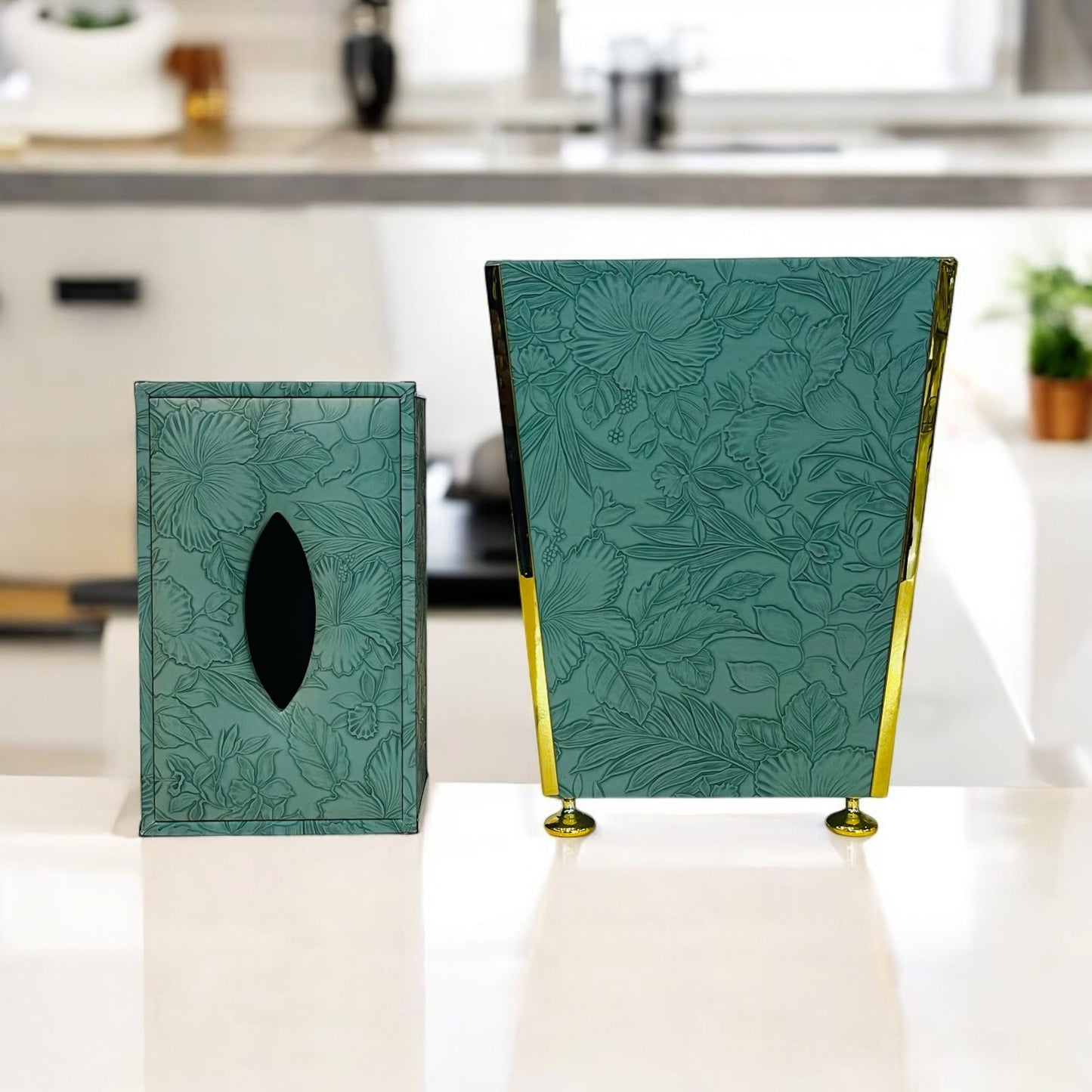 Wooden Tissue Box & Dustbin Set