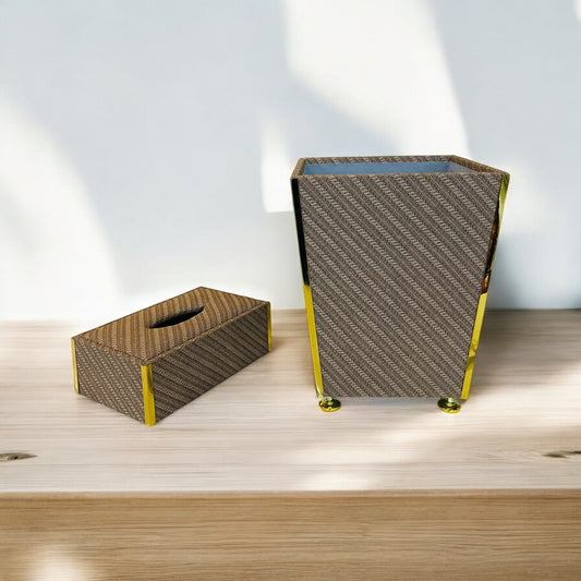 Wooden Tissue Box & Dustbin Set