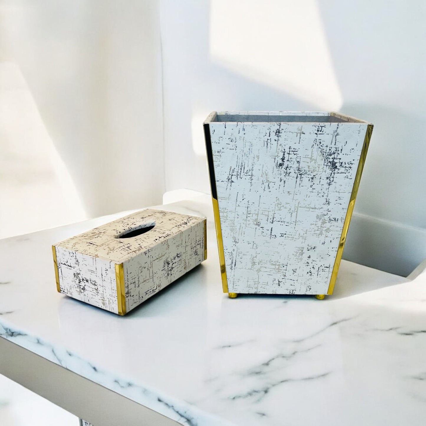 Wooden Tissue Box & Dustbin Set