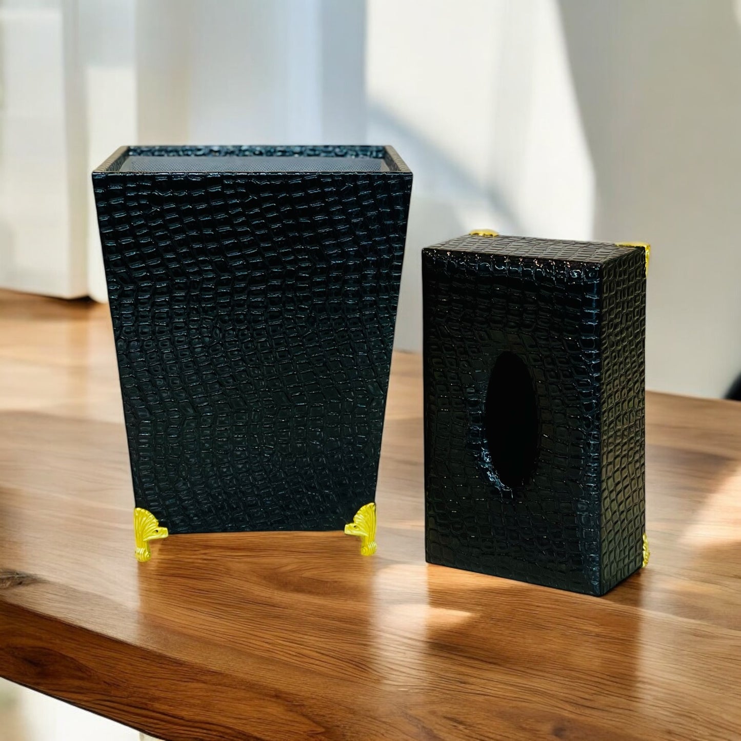 Wooden Tissue Box & Dustbin Set