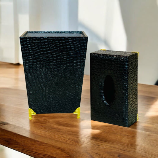 Wooden Tissue Box & Dustbin Set