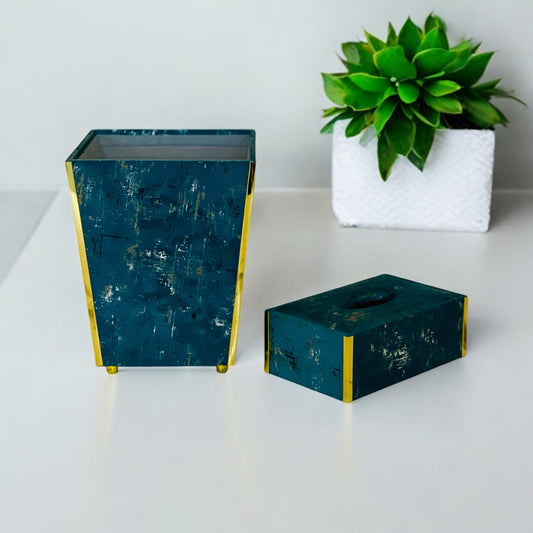 Wooden Tissue Box & Dustbin Set