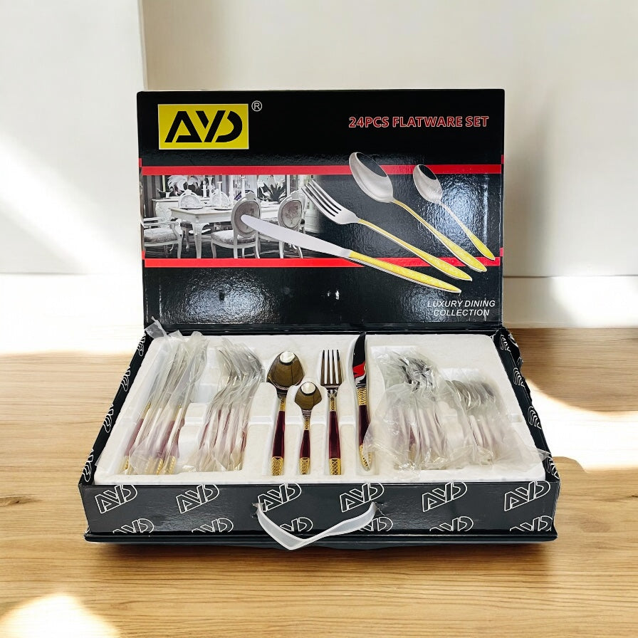 Ayd 24 Pcs Cutlery Set(Golden & Red)