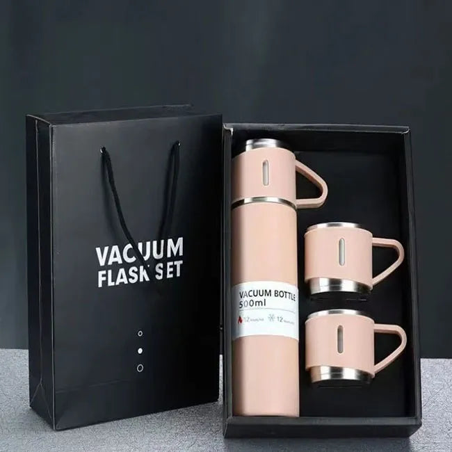 3 Cup Double-Layer Stainless Steel Vacuum Flask Set