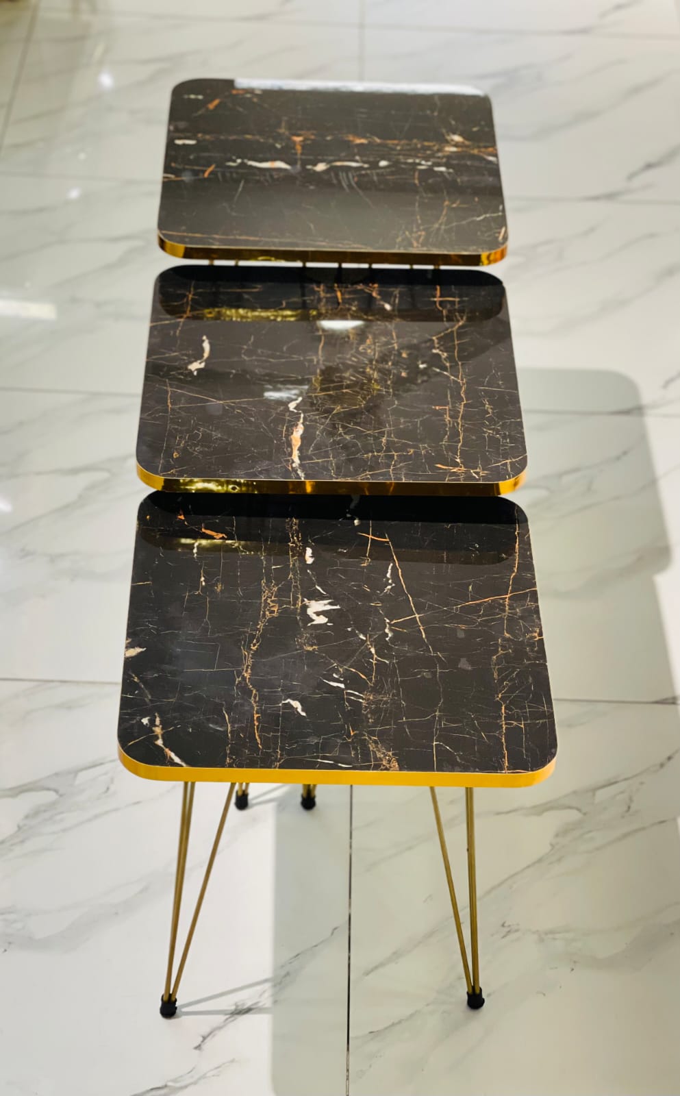 3 Pcs Nesting Table Set Square [Black And Golden]