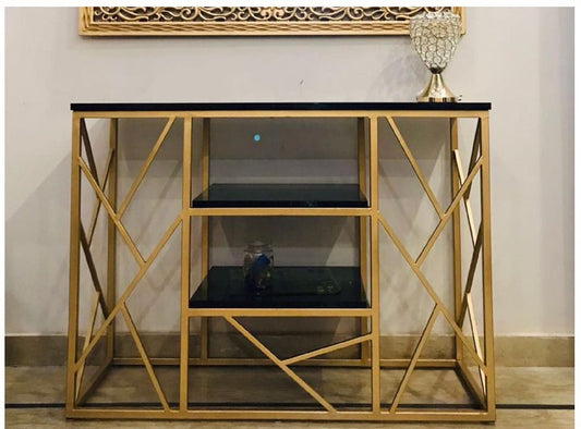 3-Tier Zig Zag Gold Console Table
