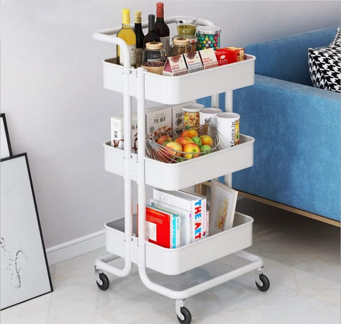 1pc 3-Tier Rolling Cart, Metal Storage Cart, Kitchen Storage Trolley With deals 2 Brak