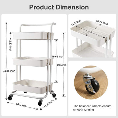 3-Tier Multifunction Metal Rolling Cart (trolley)