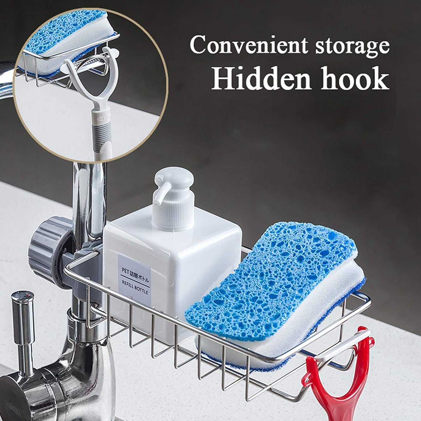 Adjustable Sink Faucet Shelf Stainless Steel Drain Rack