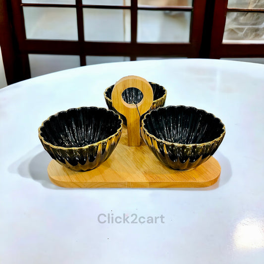 Dry Fruit Serving Bowl With Wooden Stand