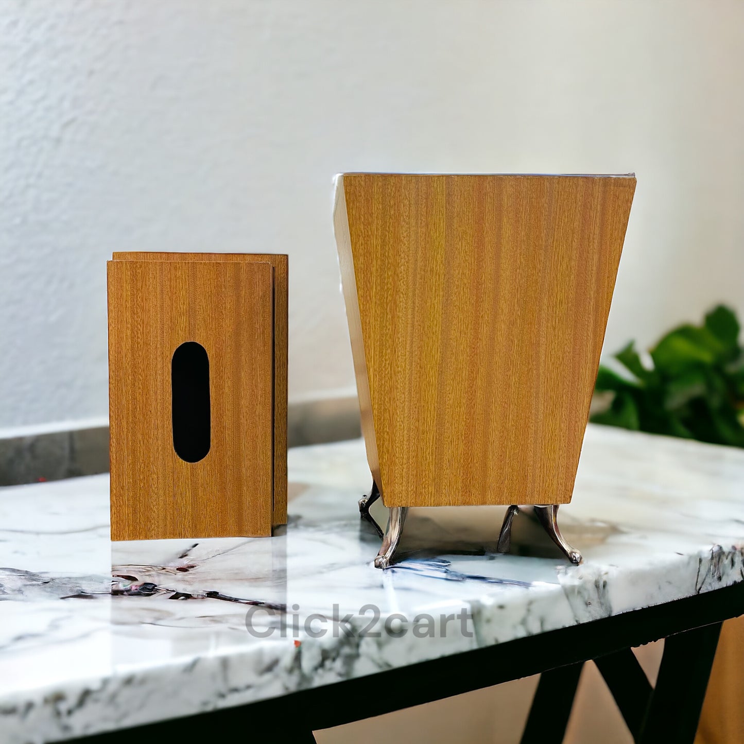 Wooden Tissue Box & Dustbin Set