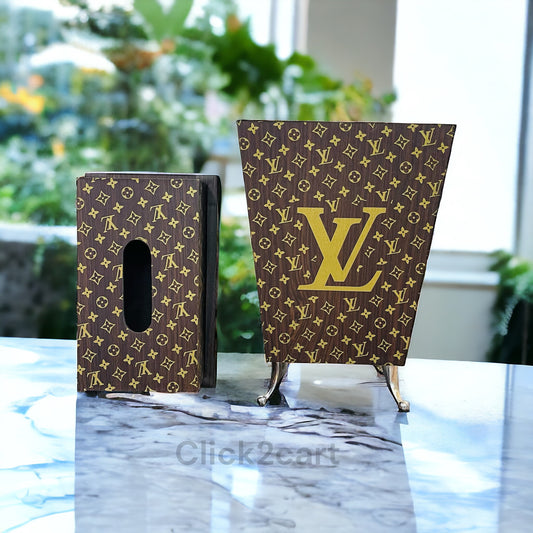 Wooden Tissue Box & Dustbin Set