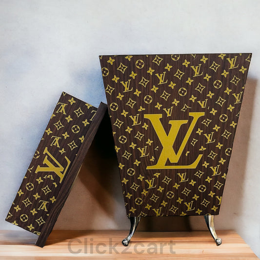 Wooden Tissue Box & Dustbin Set