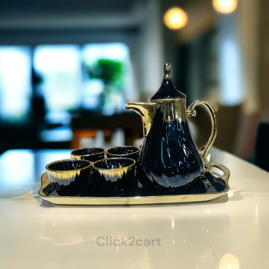 Luxury Black & Gold Tea Set With Spoon