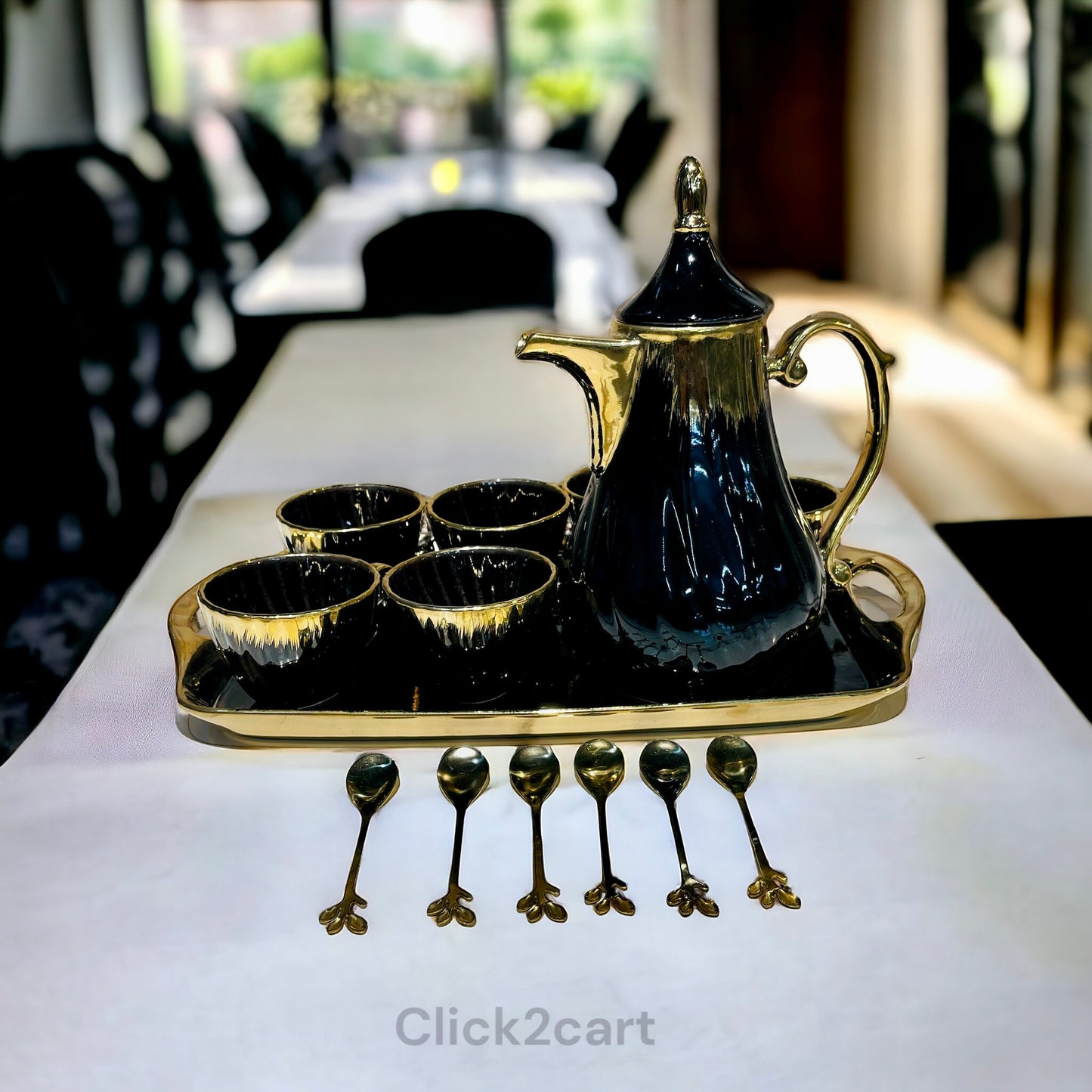 Luxury Black & Gold Tea Set With Spoon