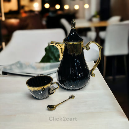 Luxury Black & Gold Tea Set With Spoon