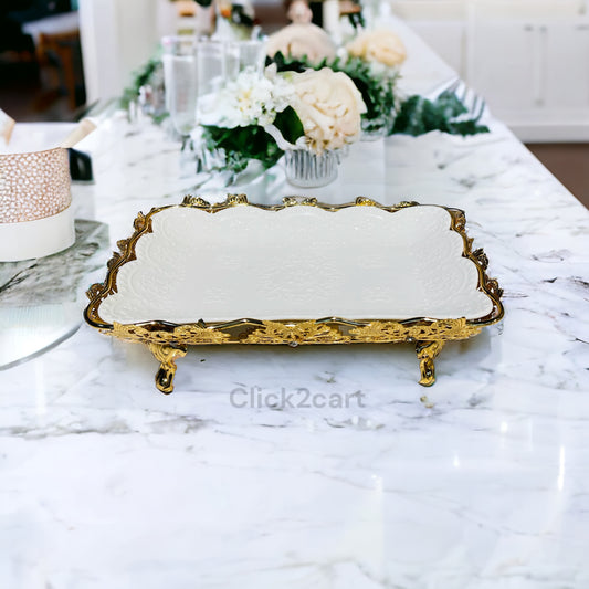 Ceramic Tray With Golden Stand