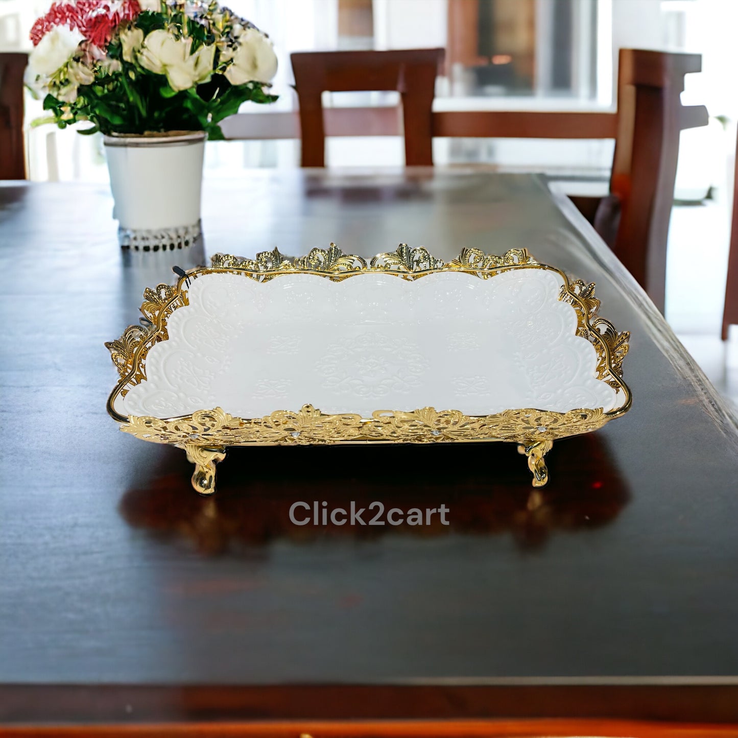 Ceramic Tray With Golden Stand