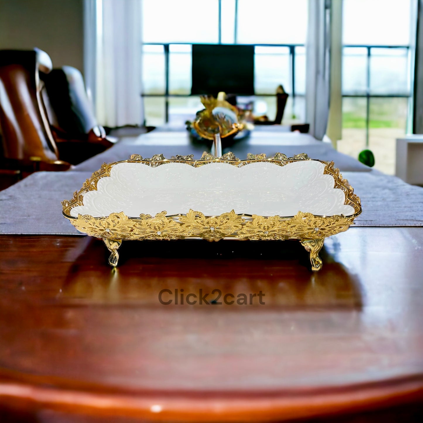 Ceramic Tray With Golden Stand