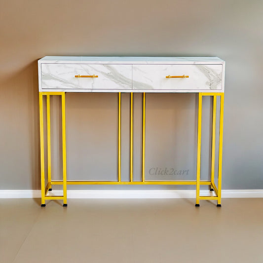 Luxury Golden & White Console With Drawer