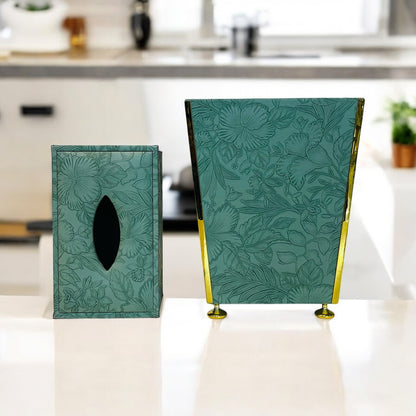 Wooden Tissue Box & Dustbin Set