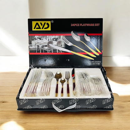 Ayd 24 Pcs Cutlery Set(Golden & Red)