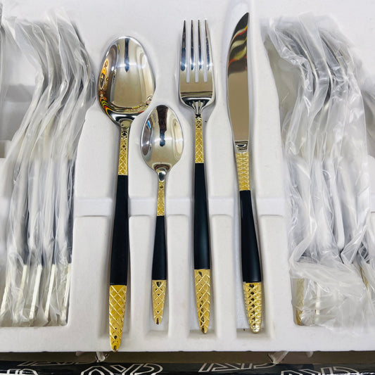 Ayd 24 Pcs Cutlery Set (Golden & Black)