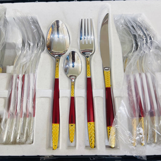 Ayd 24 Pcs Cutlery Set(Golden & Red)
