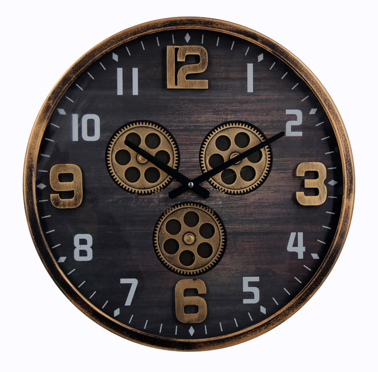 Jacob Round Moving Cogs Wall Clock Copper Black Wash