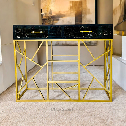 Luxury Golden & White Console With Drawer