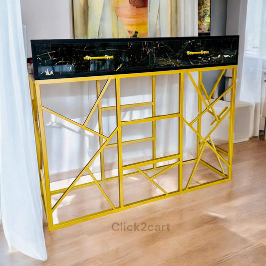 Luxury Golden & White Console With Drawer