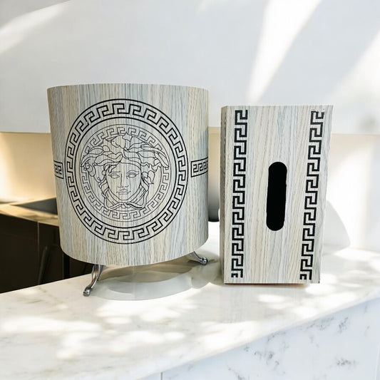 Wooden Tissue Box & Dustbin Set