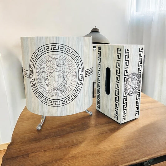 Wooden Tissue Box & Dustbin Set