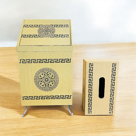 Wooden Tissue Box & Dustbin Set