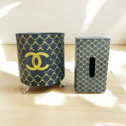 Wooden Tissue Box & Dustbin Set