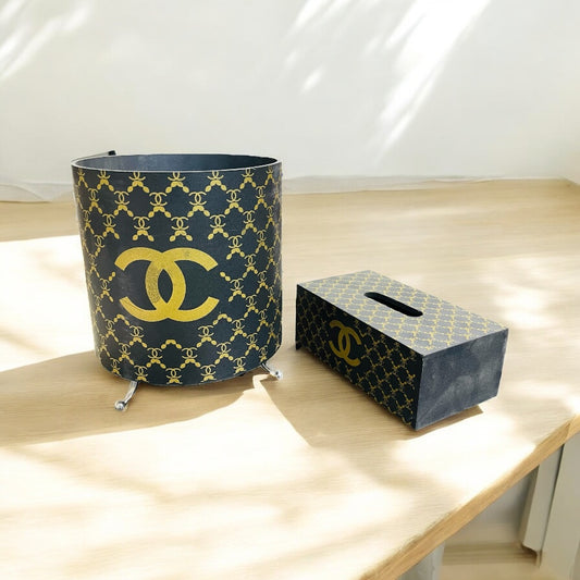 Wooden Tissue Box & Dustbin Set