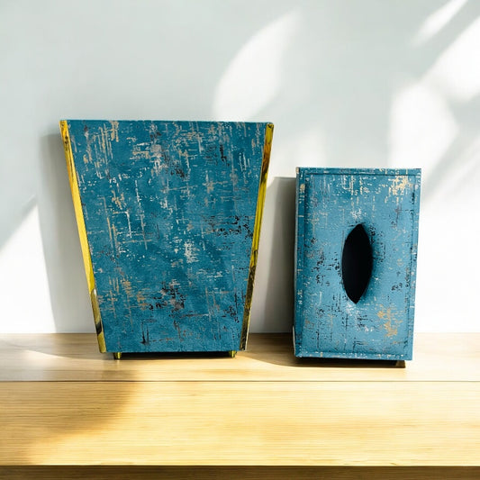 Wooden Tissue Box & Dustbin Set