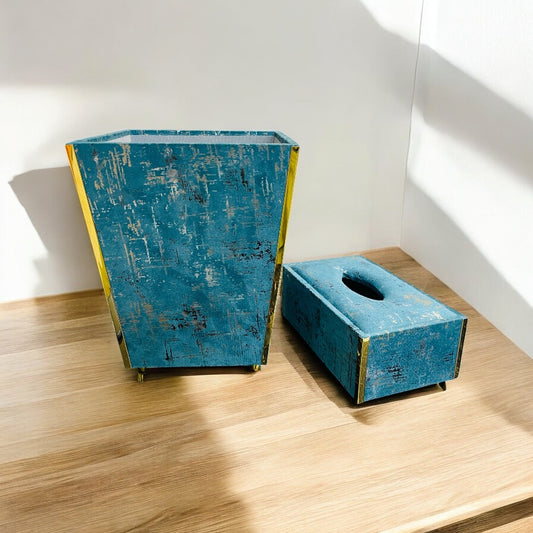 Wooden Tissue Box & Dustbin Set