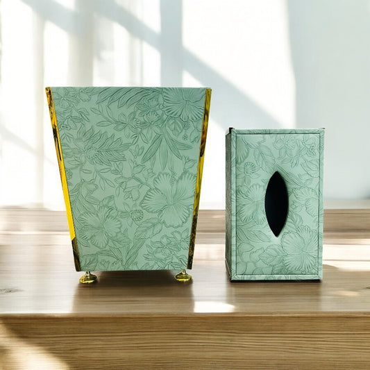 Wooden Tissue Box & Dustbin Set
