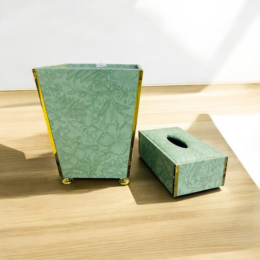 Wooden Tissue Box & Dustbin Set