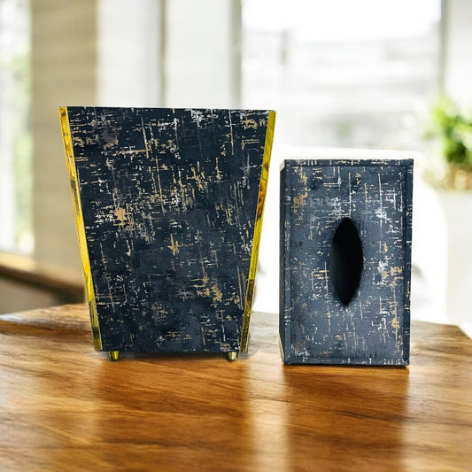 Wooden Tissue Box & Dustbin Set