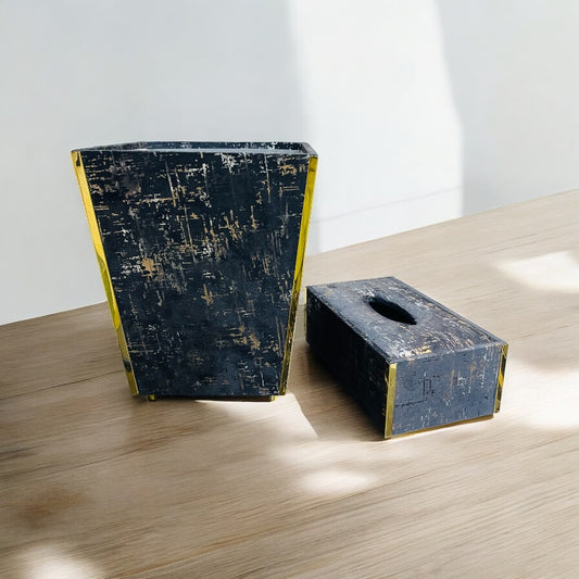 Wooden Tissue Box & Dustbin Set