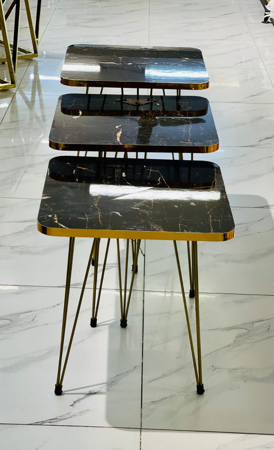 Metal Legs Table Set High Quality Glossy Top [Golden Border]