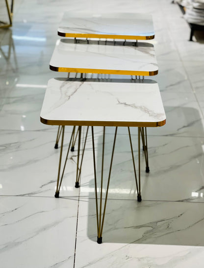 Metal Legs Table Set High Quality Glossy Top [Golden Border]