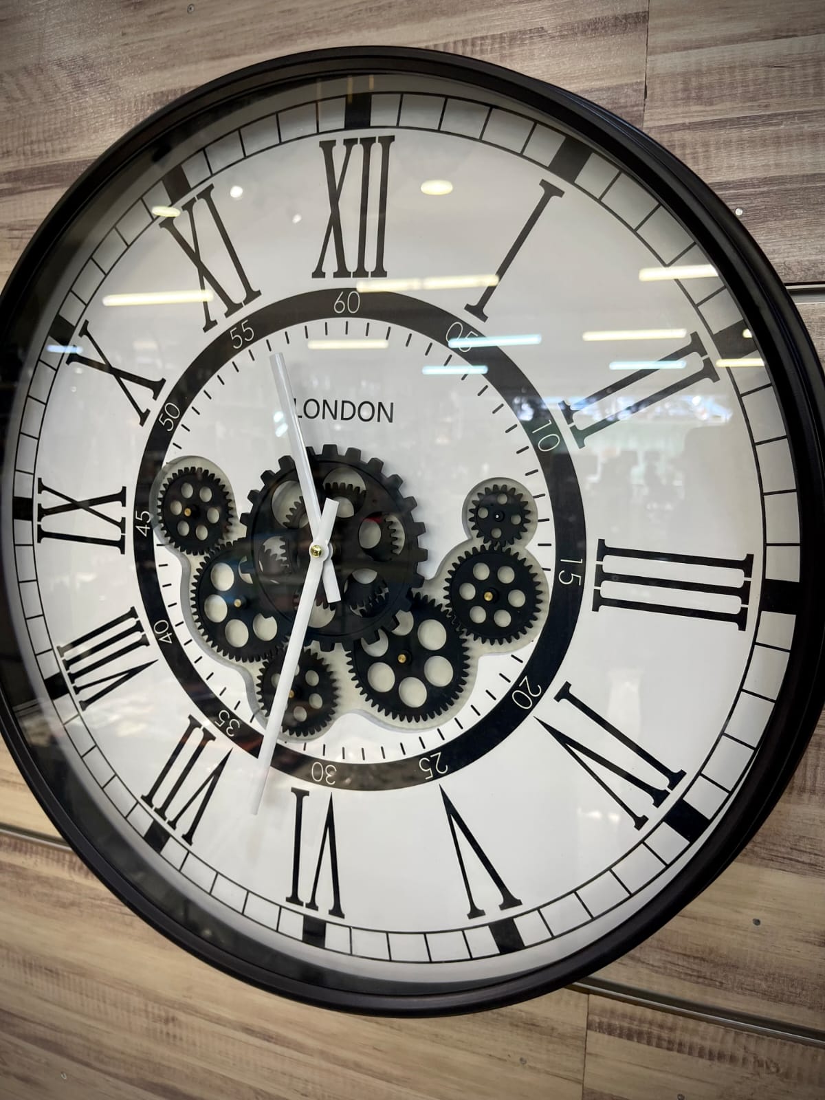 London Modern Moving Cogs Clock Black & White