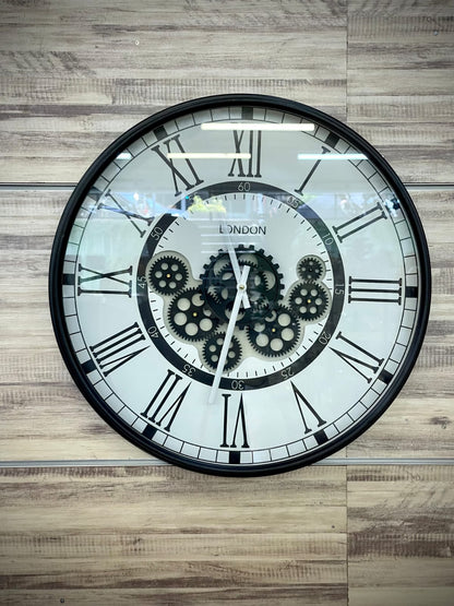 London Modern Moving Cogs Clock Black & White